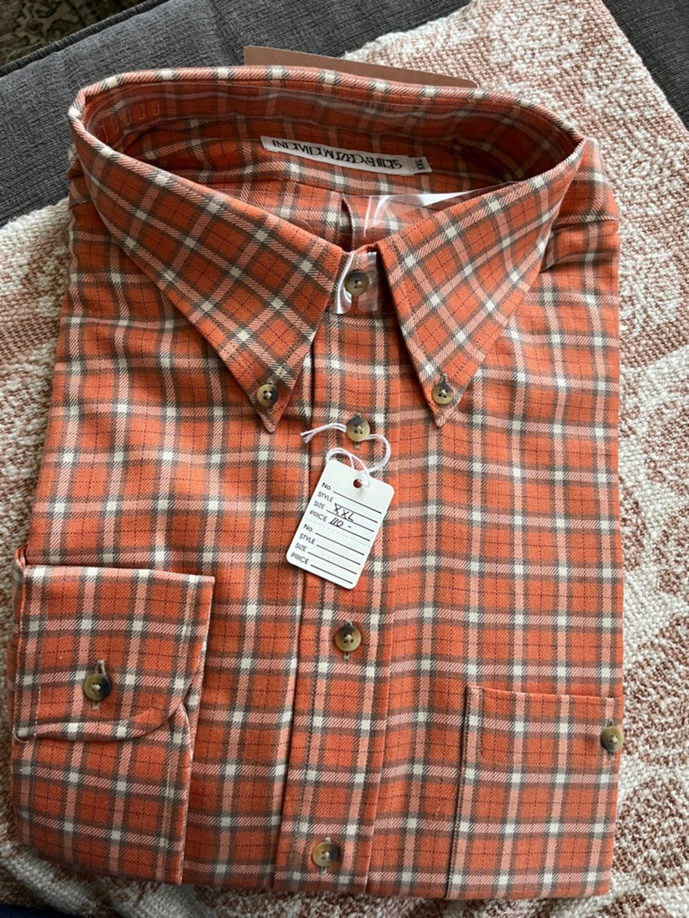 Men's Orange Plaid Button-Down Shirt - Casual Long Sleeve